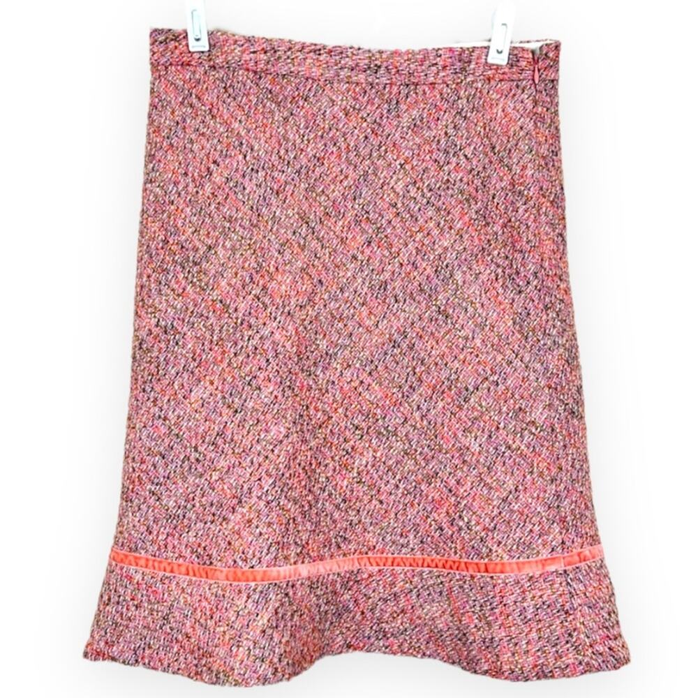 GAP Vintage Y2K Pink Tweed Wool Blend Skirt 4 Fit Flare Knee Length SMALL Preppy